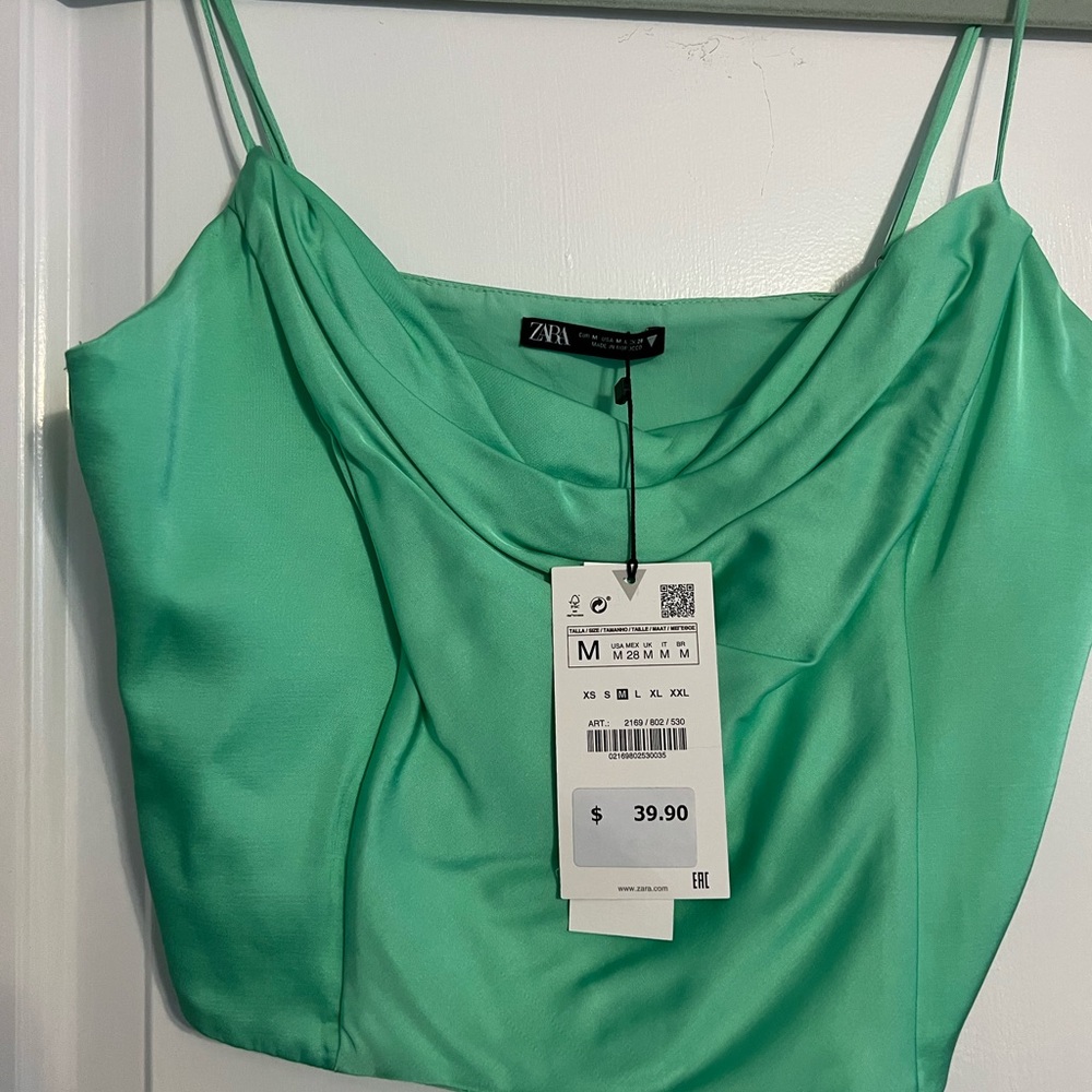 Zara Mint Green Satin Top